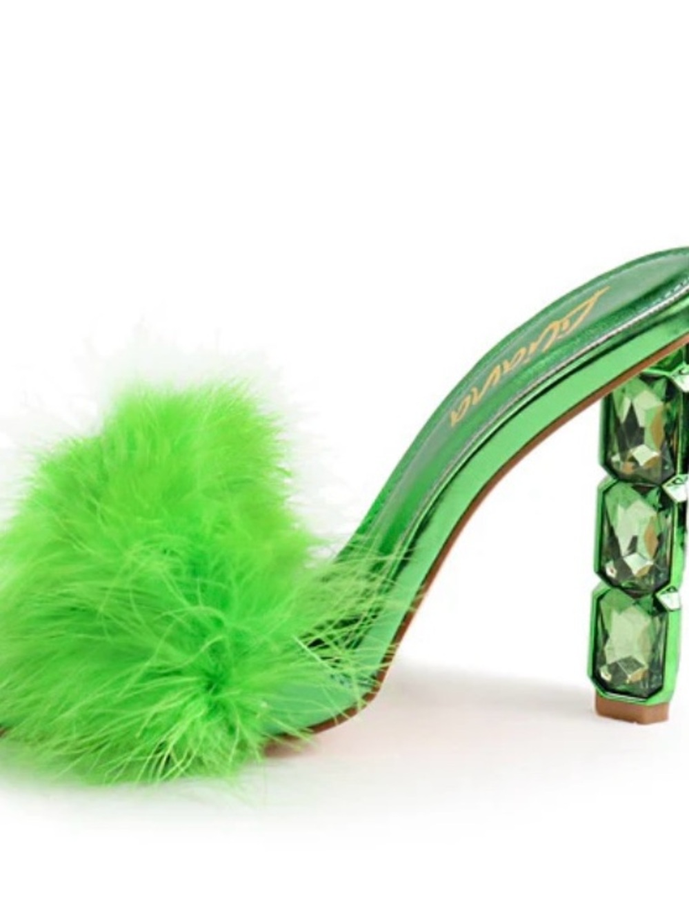 Green Feather Trim Slide Heels - Luxury Metallic Finish ❤️👌🏾 - Picture 4 of 6